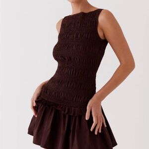 Peppermayo Shirred Brown Sleeveless Dress
